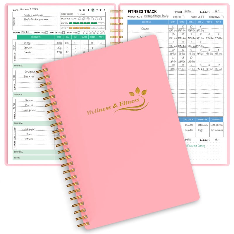 snootion Wellness Planner & Fitness Log - Daily Diet & Health Journal with Weight Loss  Wellness Journal Notebook for Tracking Fitness  Sleep  Nutrition  Meal  Habits  A5(5.8 x 8.6 inch) (Pink) - Image 1